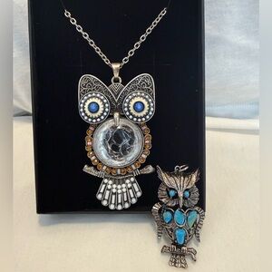 VGVC Set of 2 Silver Owl Pendants w/Coordinating Chain to Use for Both Necklaces